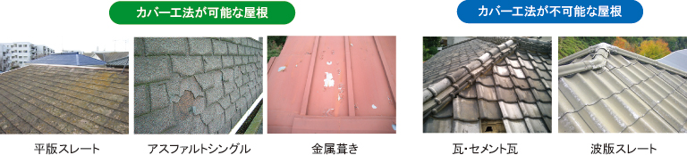 カバー工法の可能な屋根と、カバー工法が出来ない屋根 カバー工法の可能な屋根と、カバー工法が出来ない屋根