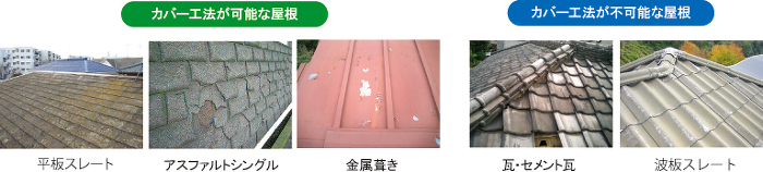 カバー工法の可能な屋根と、カバー工法が出来ない屋根